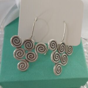 Artisan Made Sterling Silver Swirly Triangle Drop Earrings